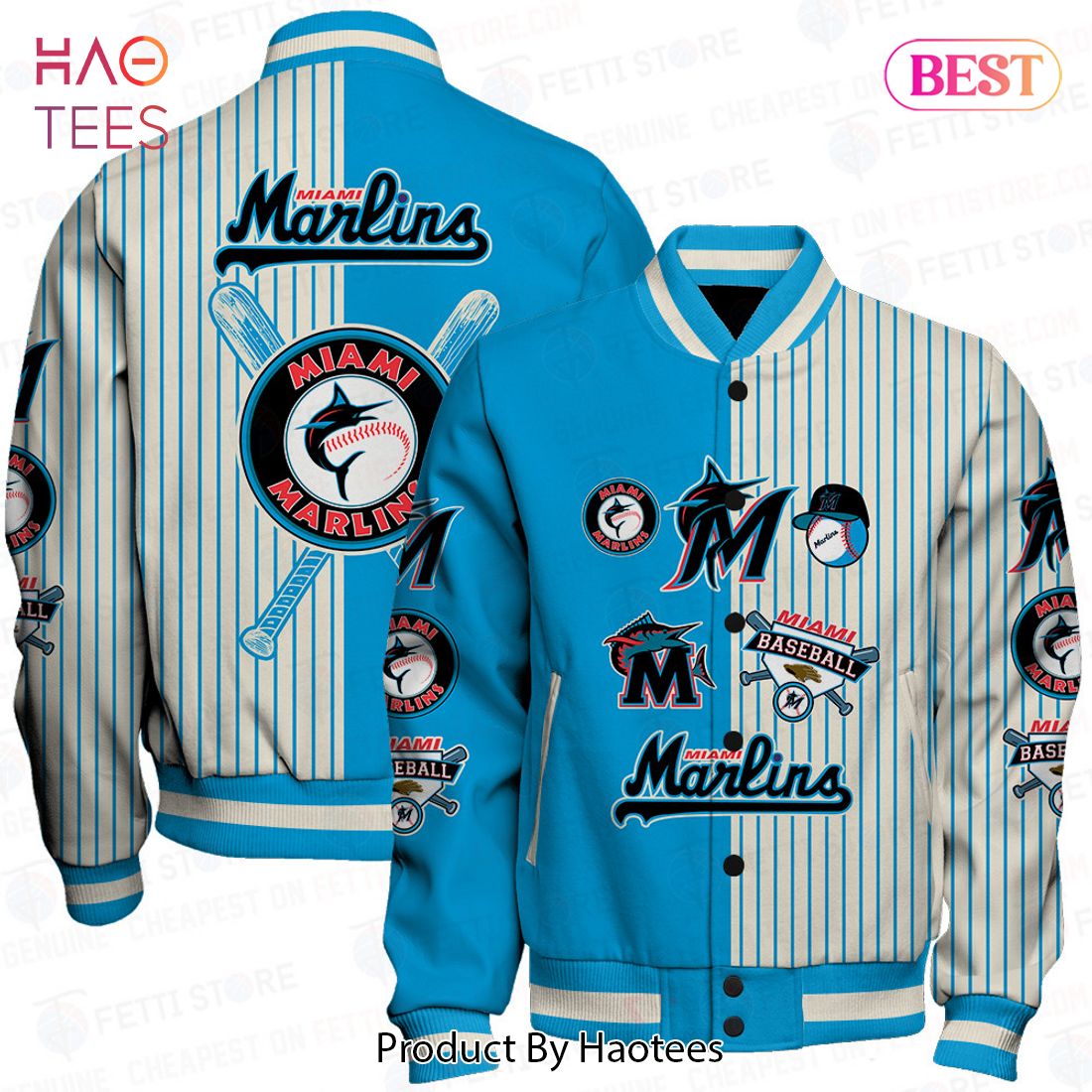 PREMIUM Miami Marlins Major League Baseball Pattern Varsity Jacket PREMIUM Miami Marlins Major League Baseball Pattern Varsity Jacket