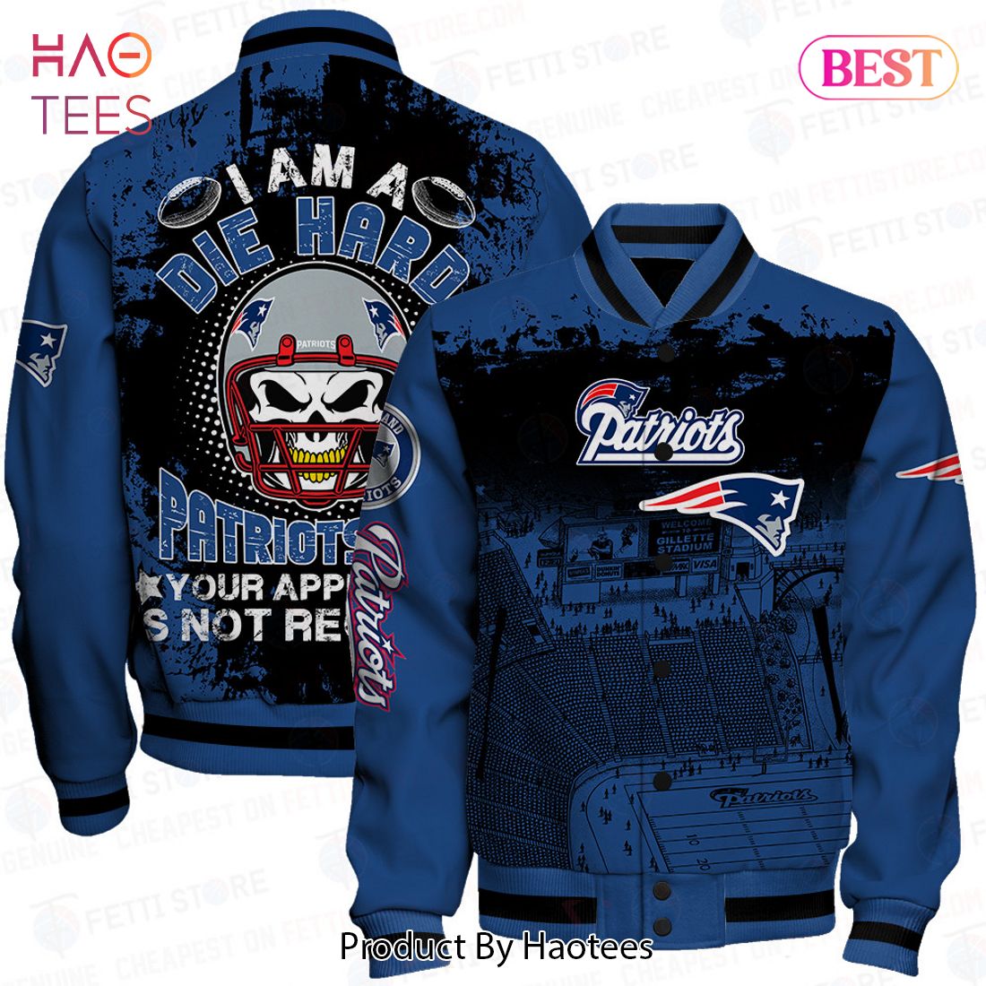 PREMIUM New England Patriots Skull Helmet Halloween Pattern Varsity Jacket