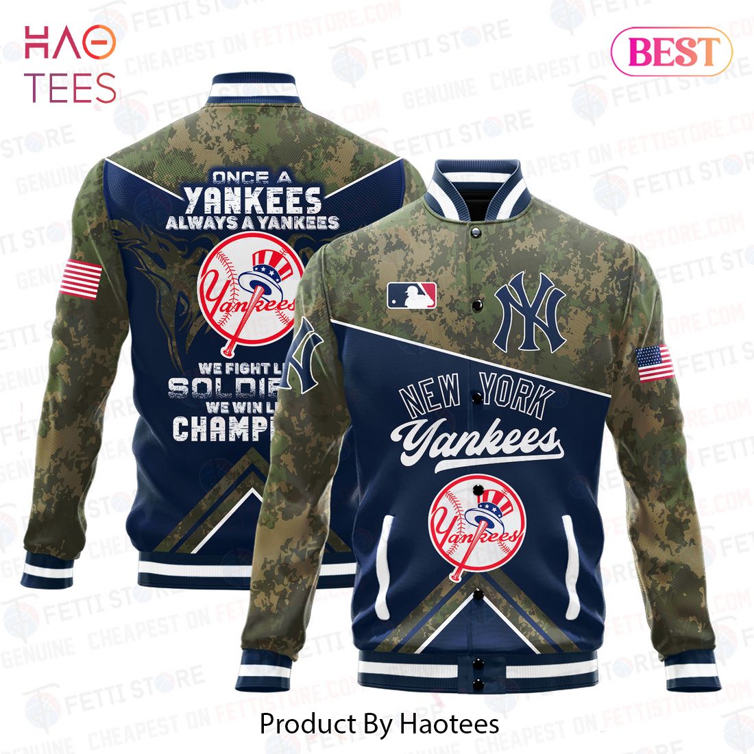 THE BEST New York Yankees Major League Baseball Army Forces Pattern Varsity Jacket