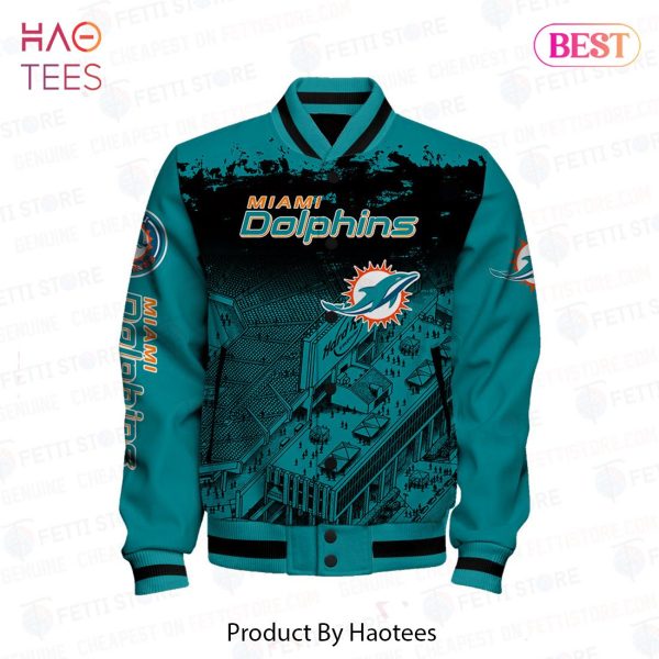 TRENDING Miami Dolphins Skull Helmet Halloween Pattern Varsity Jacket