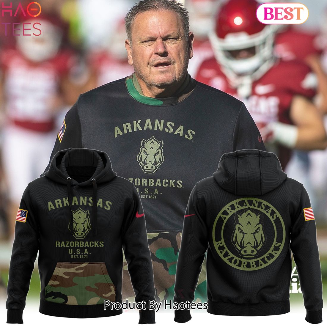 BEST Arkansas Razorback Football Camo Veterans Hoodie BEST Arkansas Razorback Football Camo Veterans Hoodie