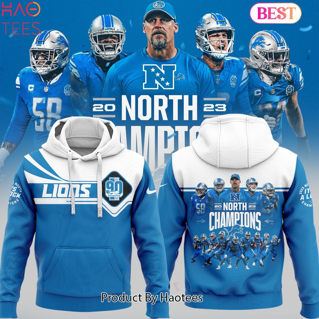 BEST Limited Edition NFC North Champions 2023 Detroit Lions Blue Hoodie