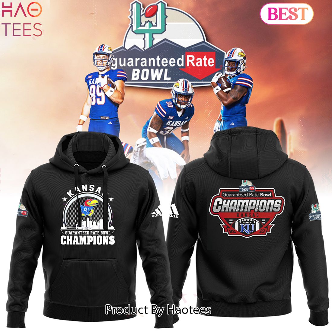 HOT Kansas Jayhawks 2023 Guaranteed Rate Bowl Champions Hoodie