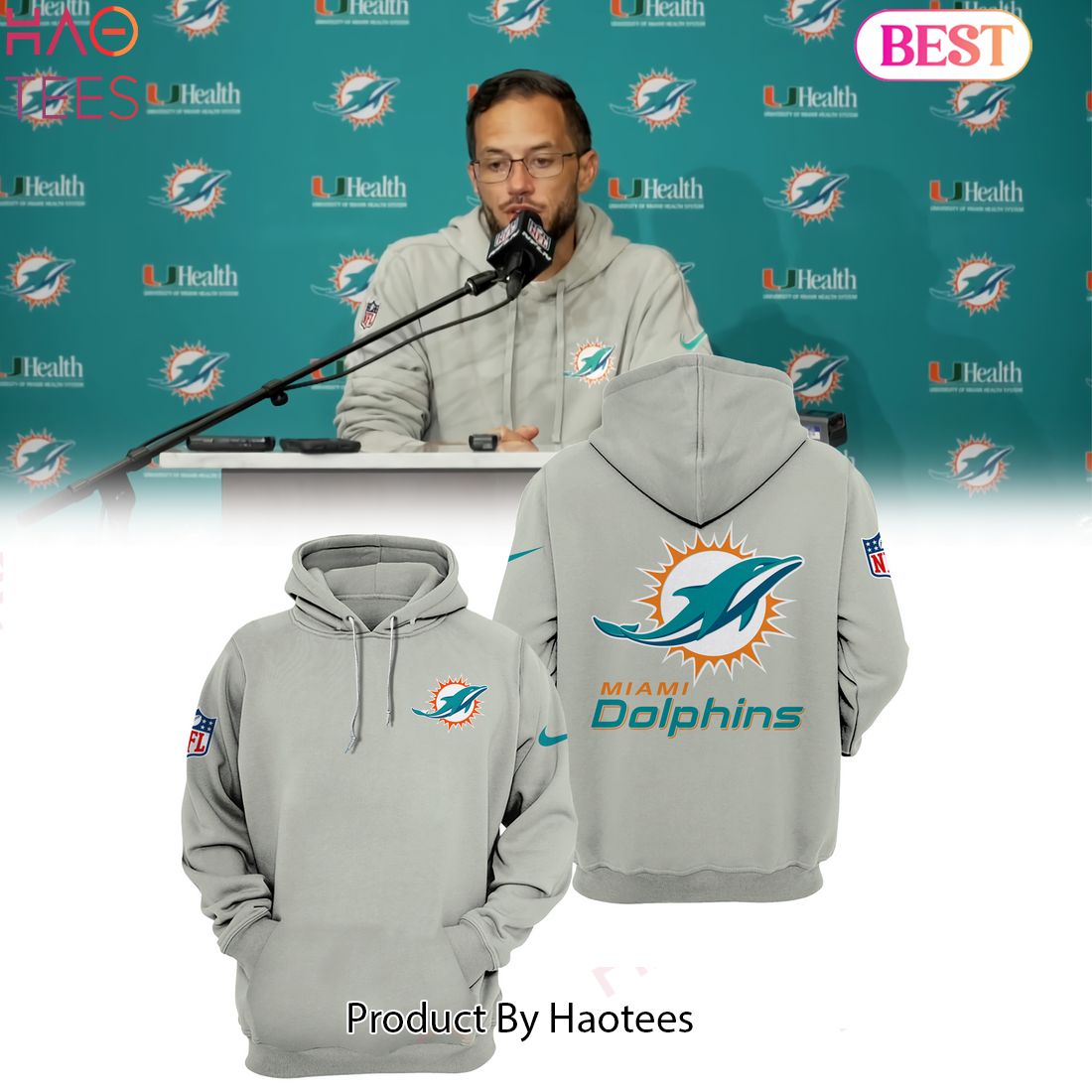 HOT Limited Miami Dolphins Throwback Miami Dolphins Grey Hoodie
