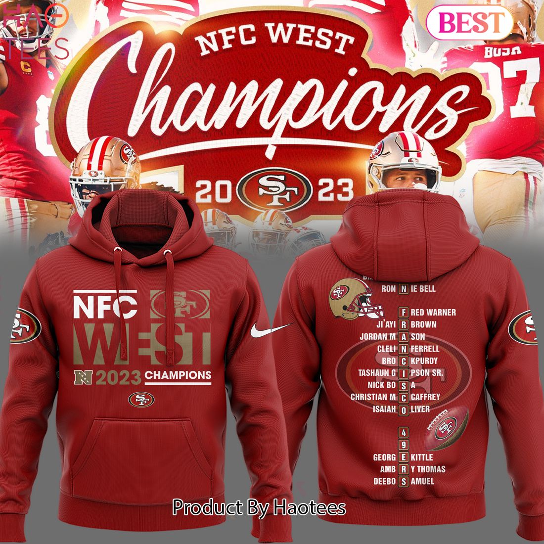 HOT San Francisco 49ers NFC West Champions 2023 Red Hoodie