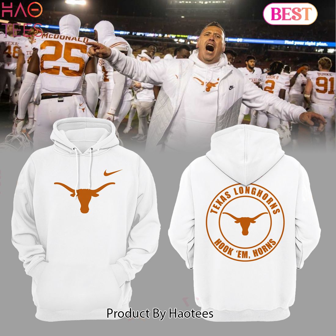 HOT Texas Longhorns Football Coach White Hoodie Special Edition HOT Texas Longhorns Football Coach White Hoodie Special Edition