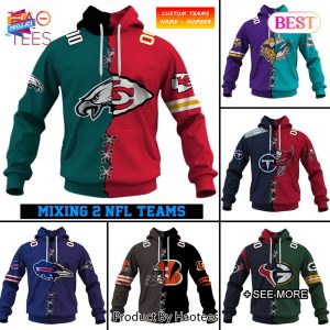 Mix 2 NFL Teams Select Any 2 Teams to Mix and Match! Hoodie, T-Shirt, Zip Hoodie, Sweatshirt