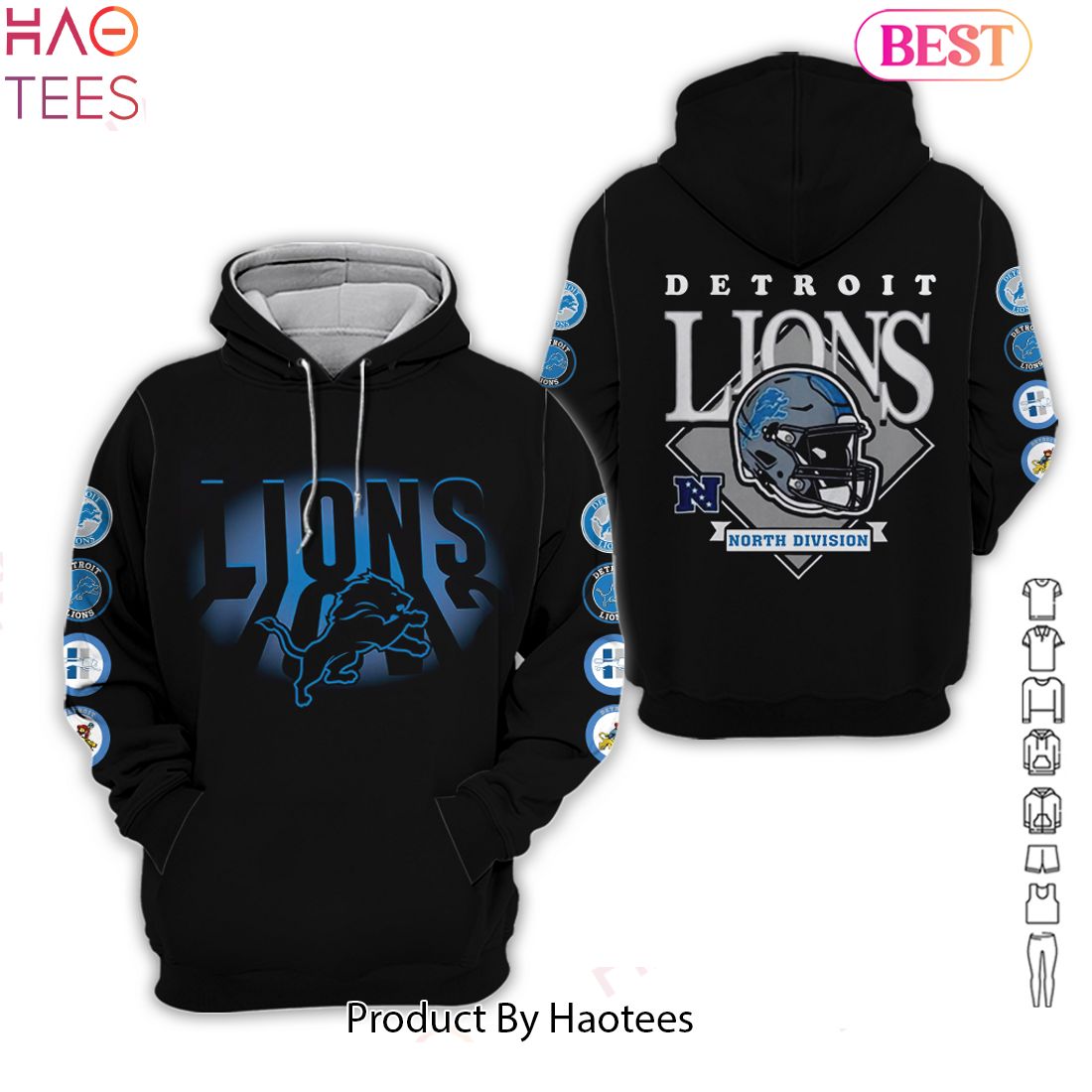 NEW Detroit Lions North Division All Over Printed Clothes Hoodie