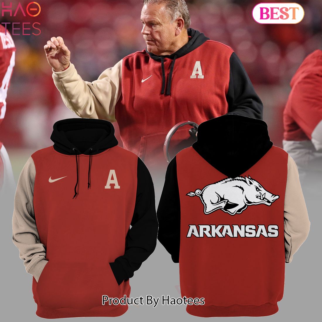 NEW Limited Edition Coach Sam Pittman Arkansas Razorback Hoodie NEW Limited Edition Coach Sam Pittman Arkansas Razorback Hoodie