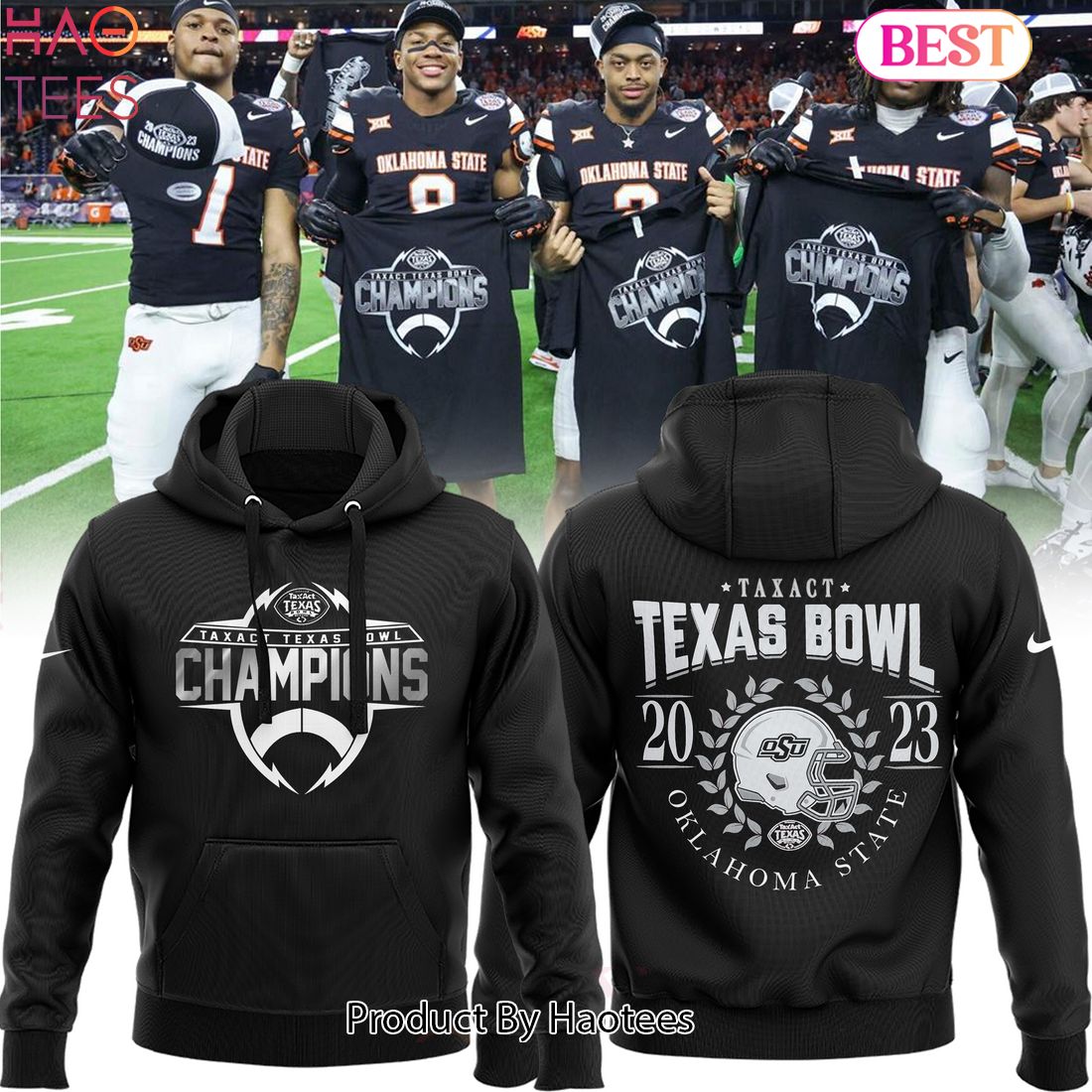 NEW Oklahoma State Cowboys Football TaxAct Texas Bowl Champion Hoodie