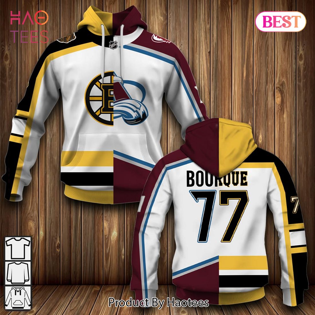 Boston Bruins No77 Ray Bourque Cream Sawyer Hooded Sweatshirt Stitched Jersey