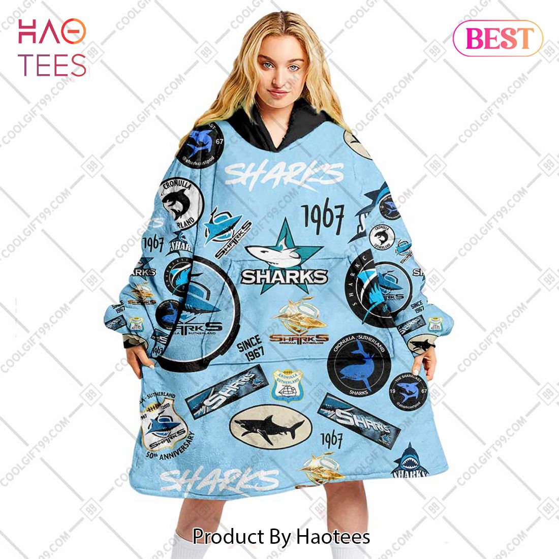 NRL Cronulla Sutherland Sharks Season logo Flanket, Blanket Hoodie, Snuggie