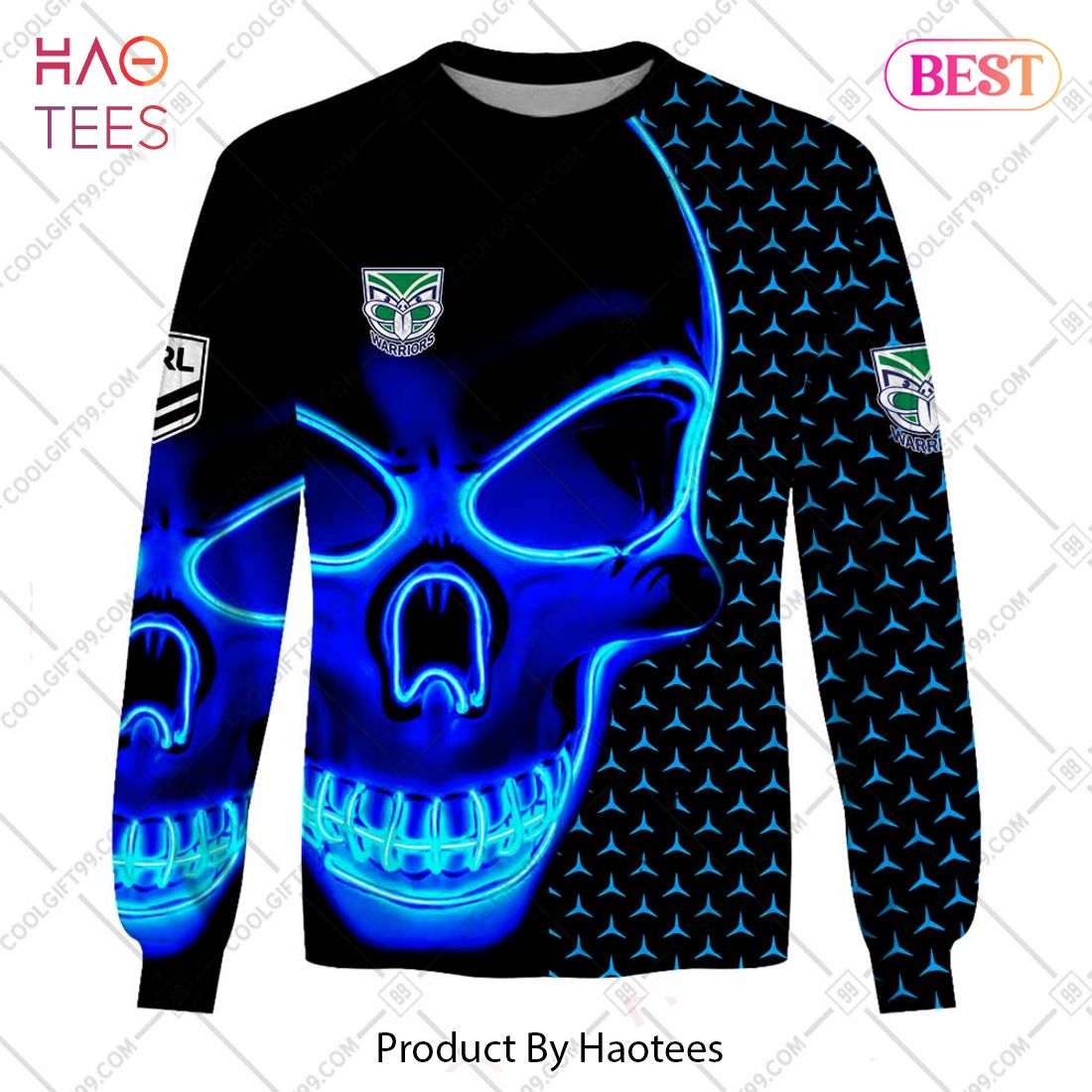 NRL New Zealand Warriors Neon Skull 3D Design Hoodie T Shirt Zip