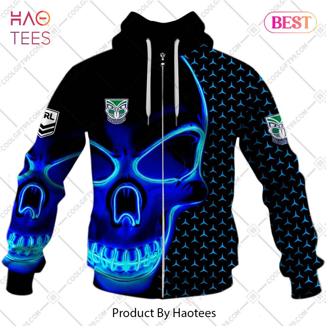 NRL New Zealand Warriors Neon Skull 3D Design Hoodie, T-Shirt, Zip ...