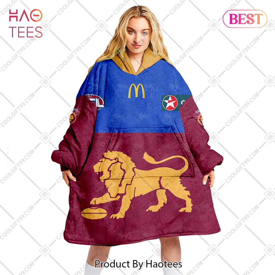 Personalized AFL Brisbane Lions Guernsey 2023 Style Flanket, Blanket Hoodie, Snuggie