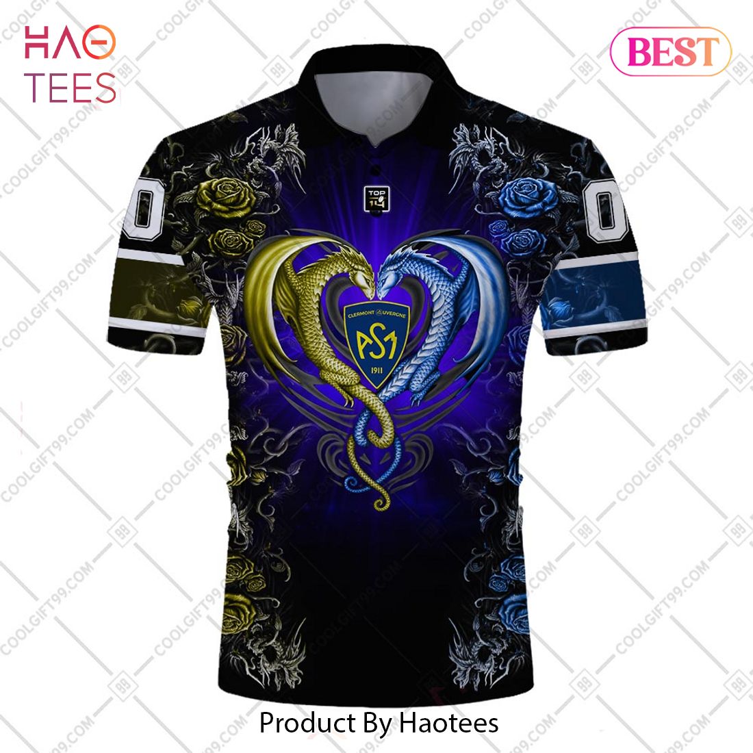 Personalized ASM Clermont Auvergne Rugby Rose Dragons Design Polo Shirt Personalized ASM Clermont Auvergne Rugby Rose Dragons Design Polo Shirt
