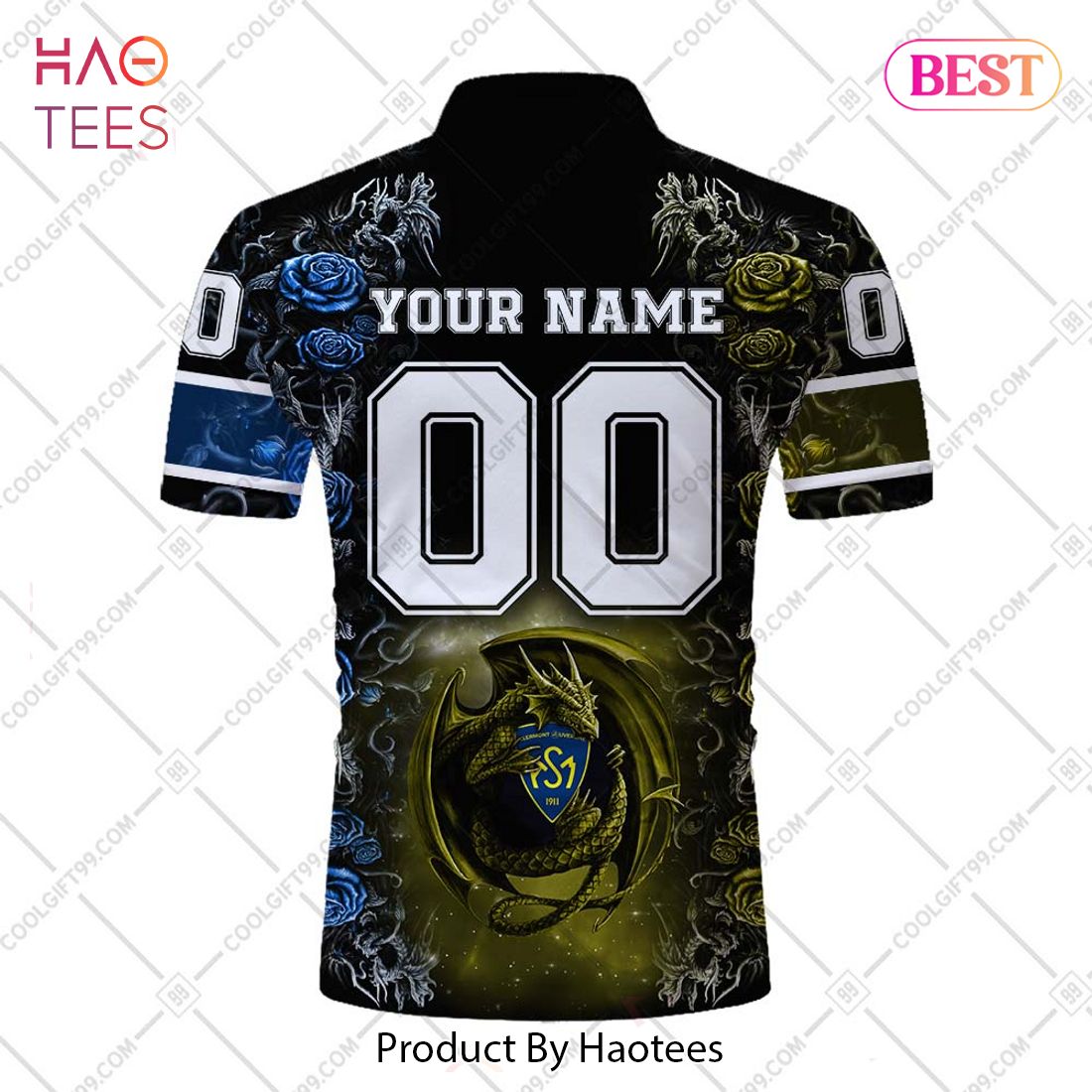 Personalized ASM Clermont Auvergne Rugby Rose Dragons Design Polo Shirt Personalized ASM Clermont Auvergne Rugby Rose Dragons Design Polo Shirt