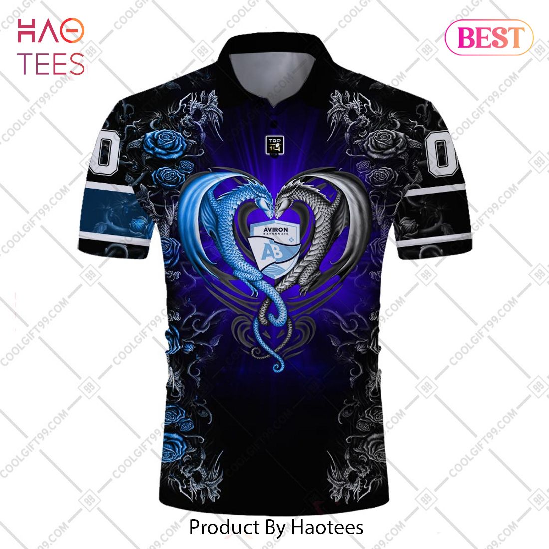 Personalized Aviron Bayonnais Rugby Rose Dragons Design Polo Shirt Personalized Aviron Bayonnais Rugby Rose Dragons Design Polo Shirt