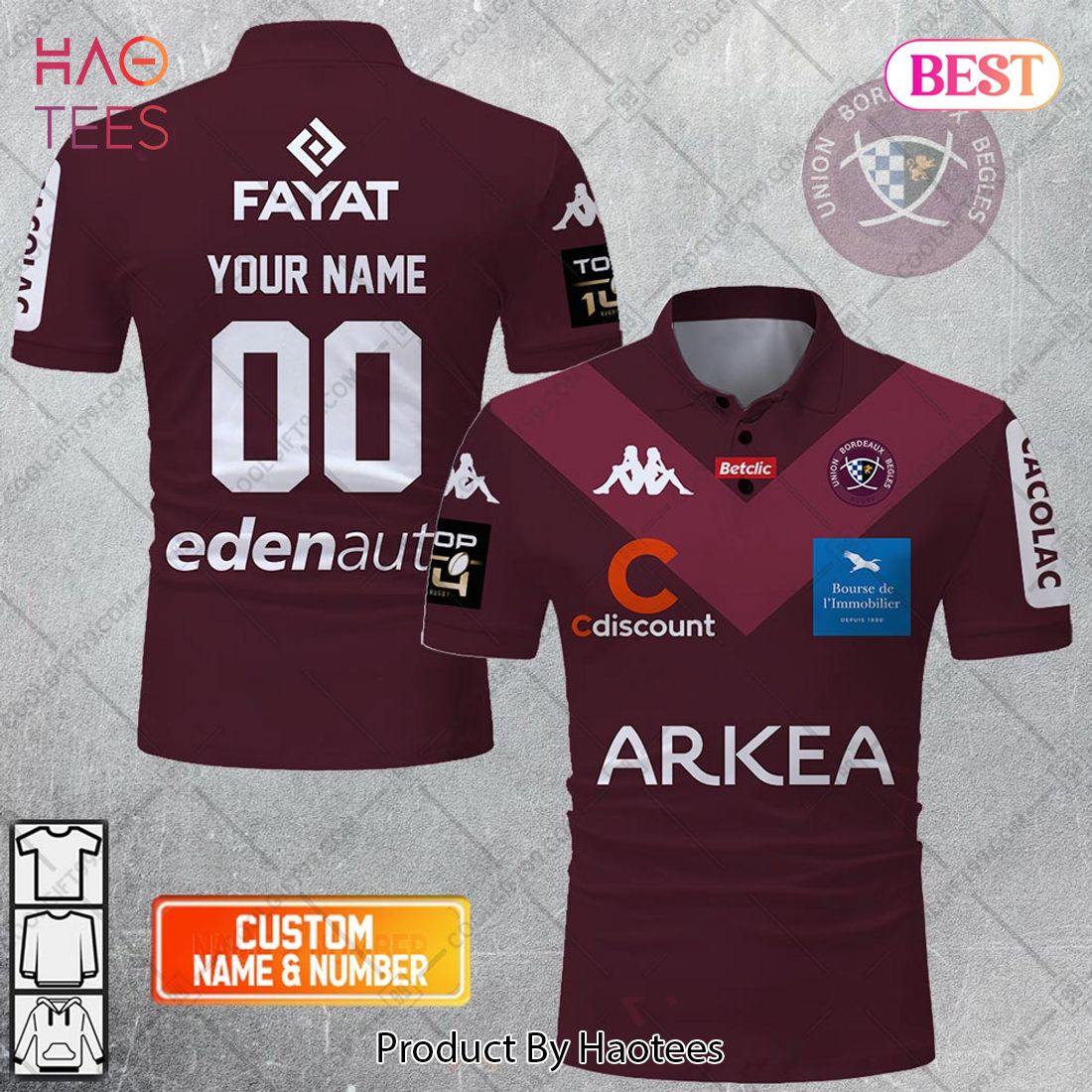 Personalized Bordeaux Begles Rugby 2023 Jersey Style Polo Shirt