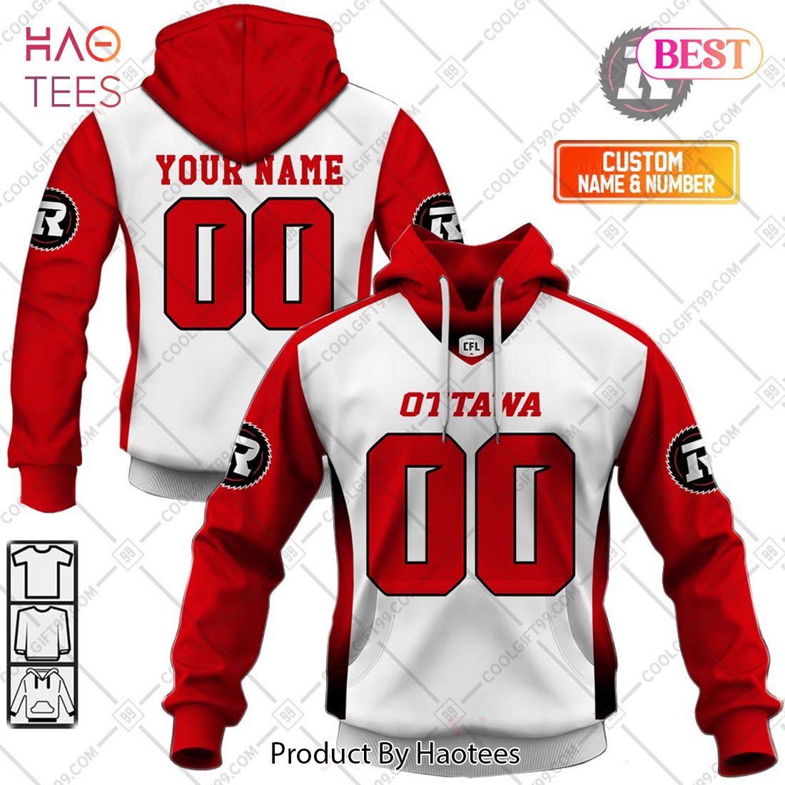 Personalized CFL Ottawa Redblacks Away Jersey Style Hoodie, T-Shirt, Zip Hoodie, Sweatshirt