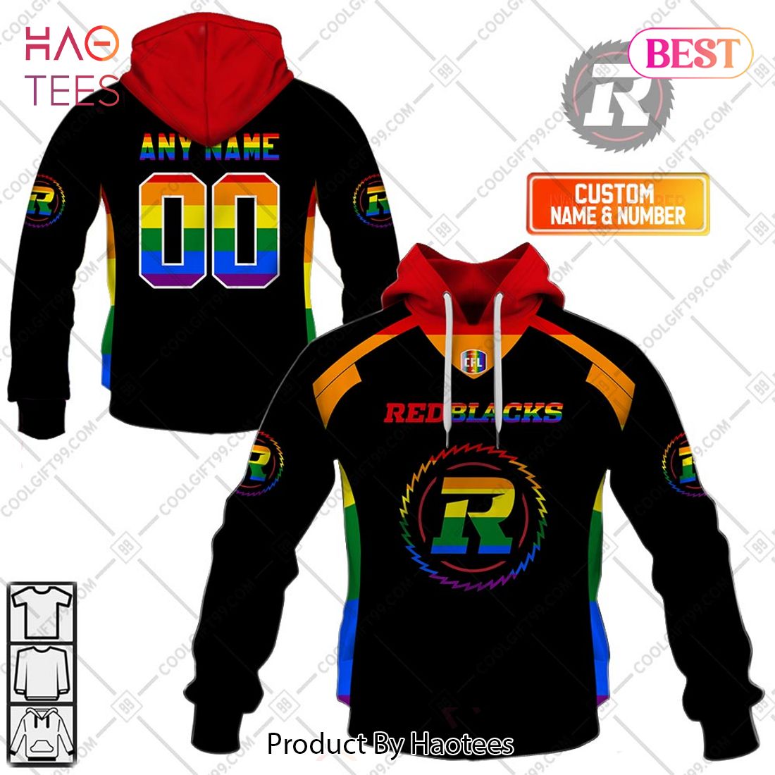 Personalized CFL Ottawa Redblacks Rainbow Logo Jersey Style Hoodie, T-Shirt, Zip Hoodie, Sweatshirt