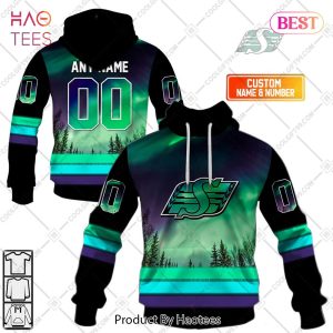 Personalized CFL Saskatchewan Roughriders Northern Lights Style Hoodie, T-Shirt, Zip Hoodie, Sweatshirt