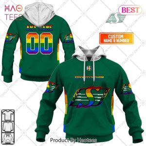Personalized CFL Saskatchewan Roughriders Rainbow Logo Jersey Style Hoodie, T-Shirt, Zip Hoodie, Sweatshirt