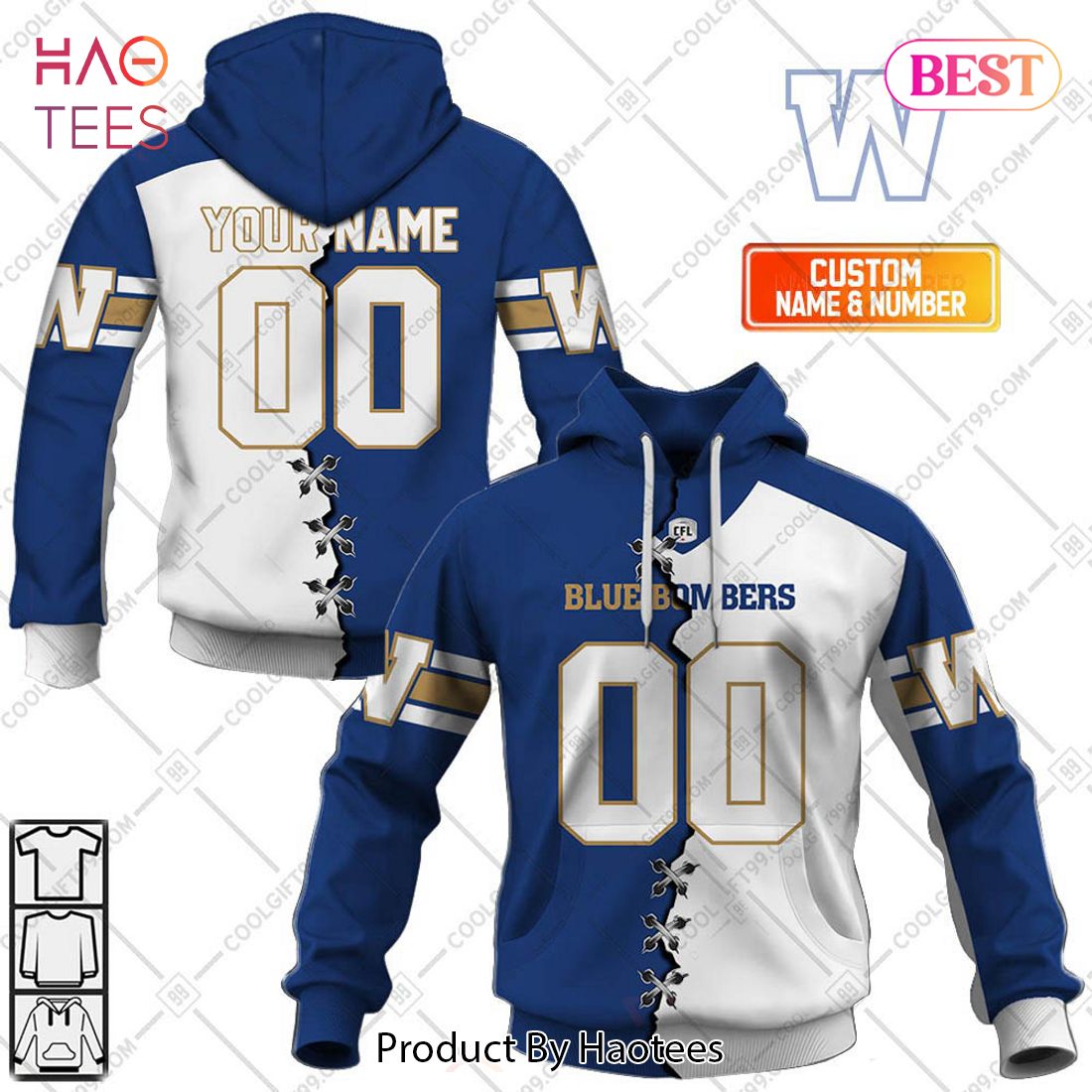 Personalized CFL Winnipeg Blue Bombers Mix Jersey Style Hoodie, T-Shirt, Zip Hoodie, Sweatshirt