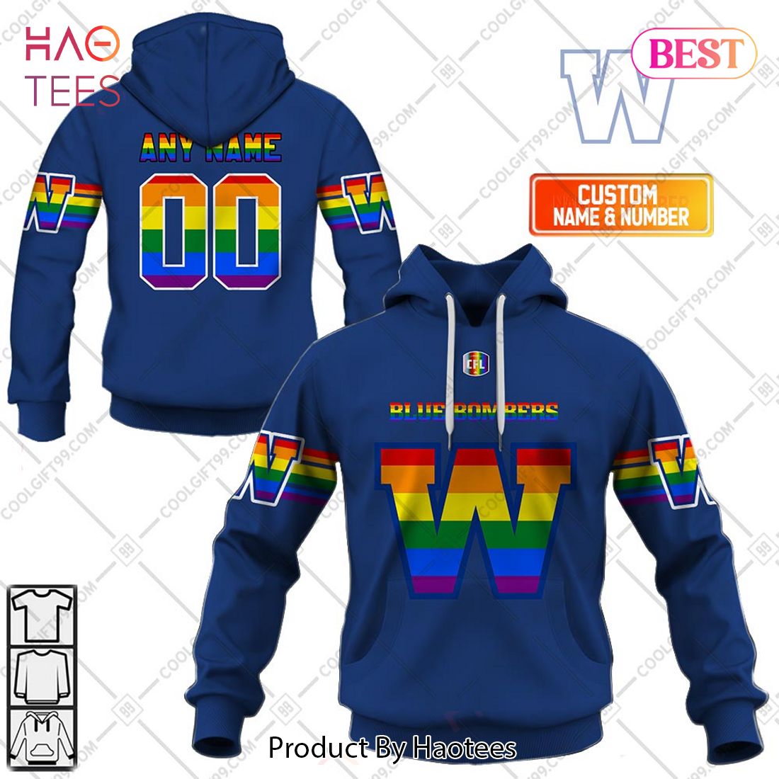 Personalized CFL Winnipeg Blue Bombers Rainbow Logo Jersey Style Hoodie, T-Shirt, Zip Hoodie, Sweatshirt