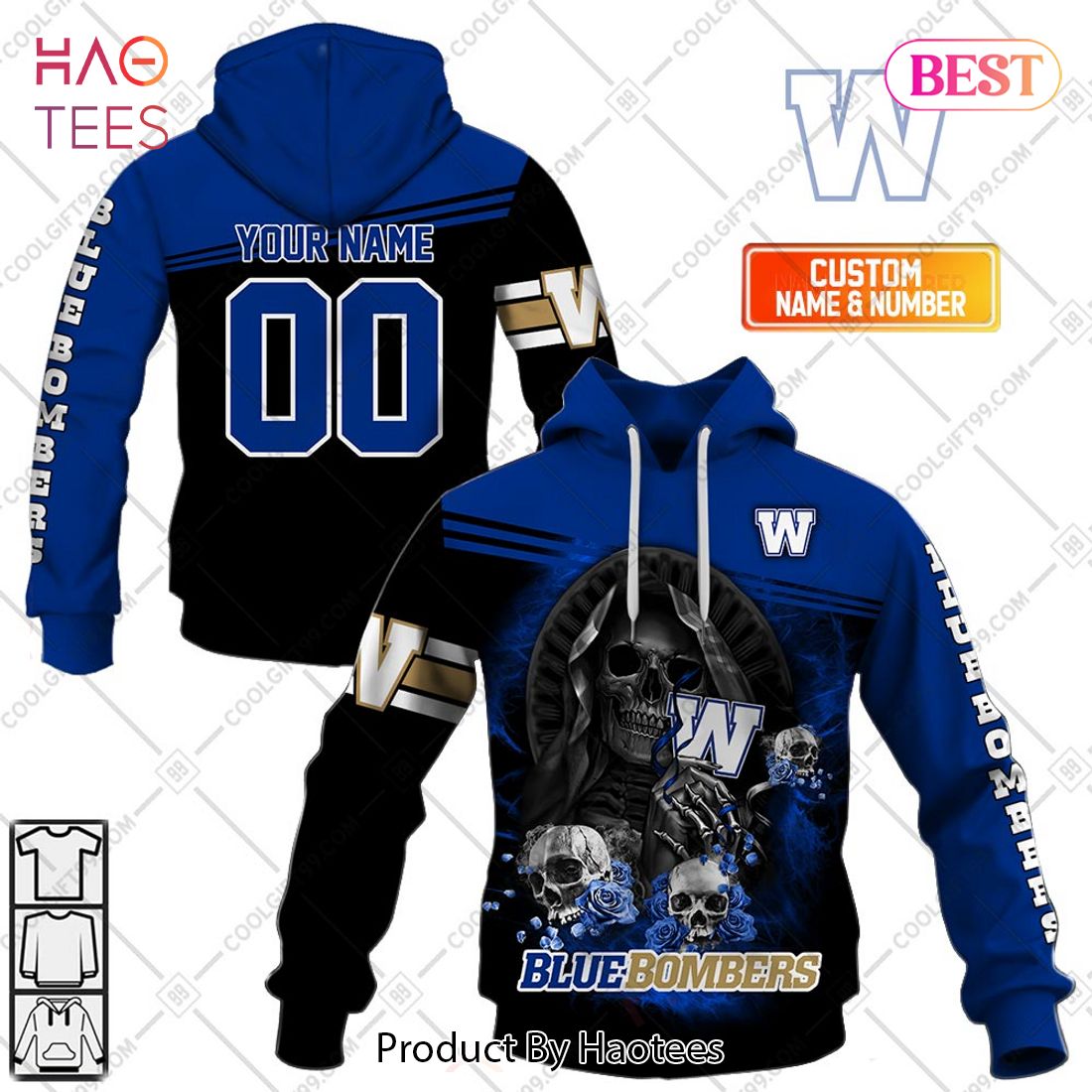 Personalized CFL Winnipeg Blue Bombers Skull Death Art Hoodie, T-Shirt, Zip Hoodie, Sweatshirt