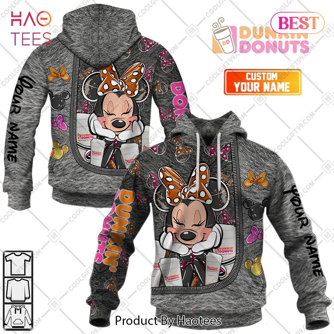 Personalized Dunkin Minnie Mouse Design Hoodie, T-Shirt, Zip Hoodie, Sweatshirt