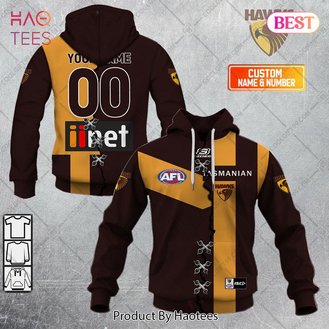 Personalized Guernsey Mix V2 AFL Hawthorn Hawks Hoodie, T-Shirt, Zip Hoodie, Sweatshirt