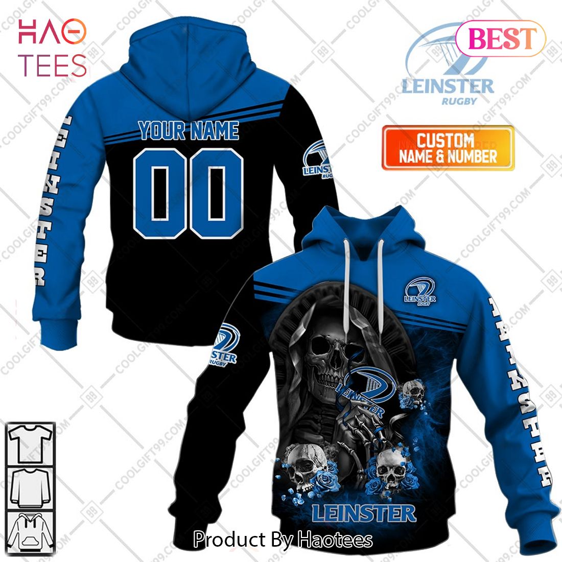 Personalized IRFU Leinster Rugby Skull Death Design Hoodie, T-Shirt, Zip Hoodie, Sweatshirt