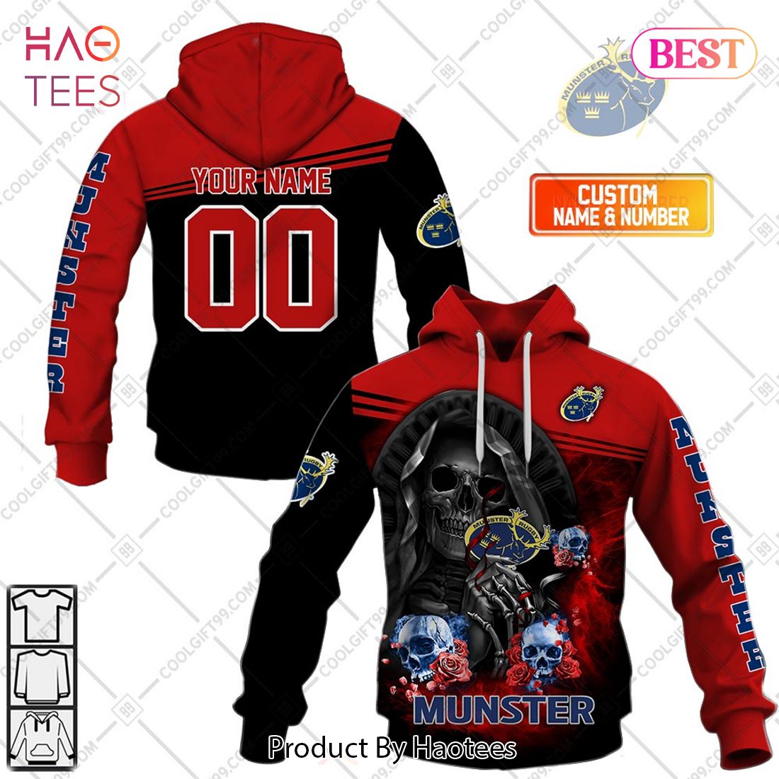 Personalized IRFU Munster Rugby Skull Death Design Hoodie, T-Shirt, Zip Hoodie, Sweatshirt