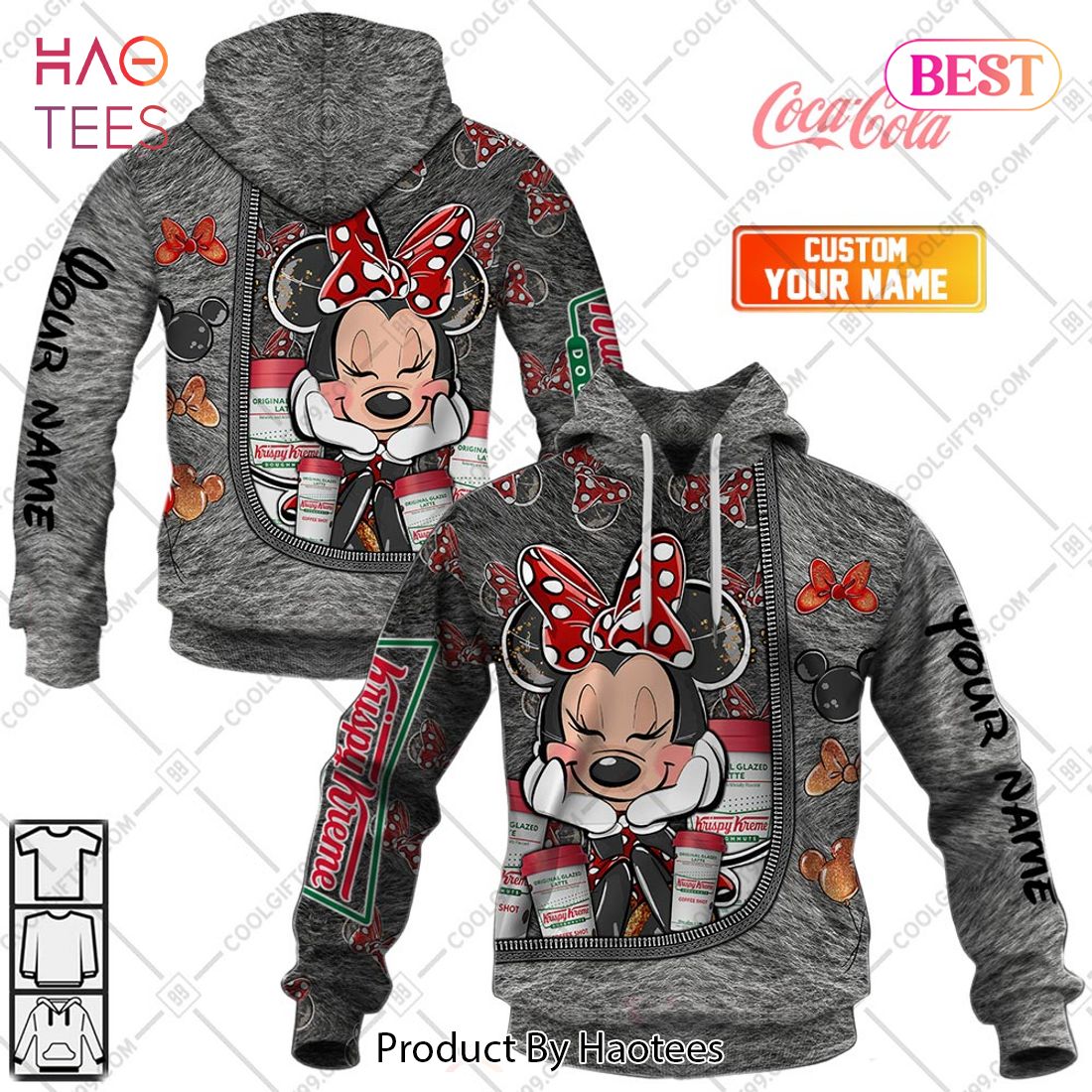 Personalized Krispy Kreme Minnie Mouse Design Hoodie, T-Shirt, Zip Hoodie, Sweatshirt