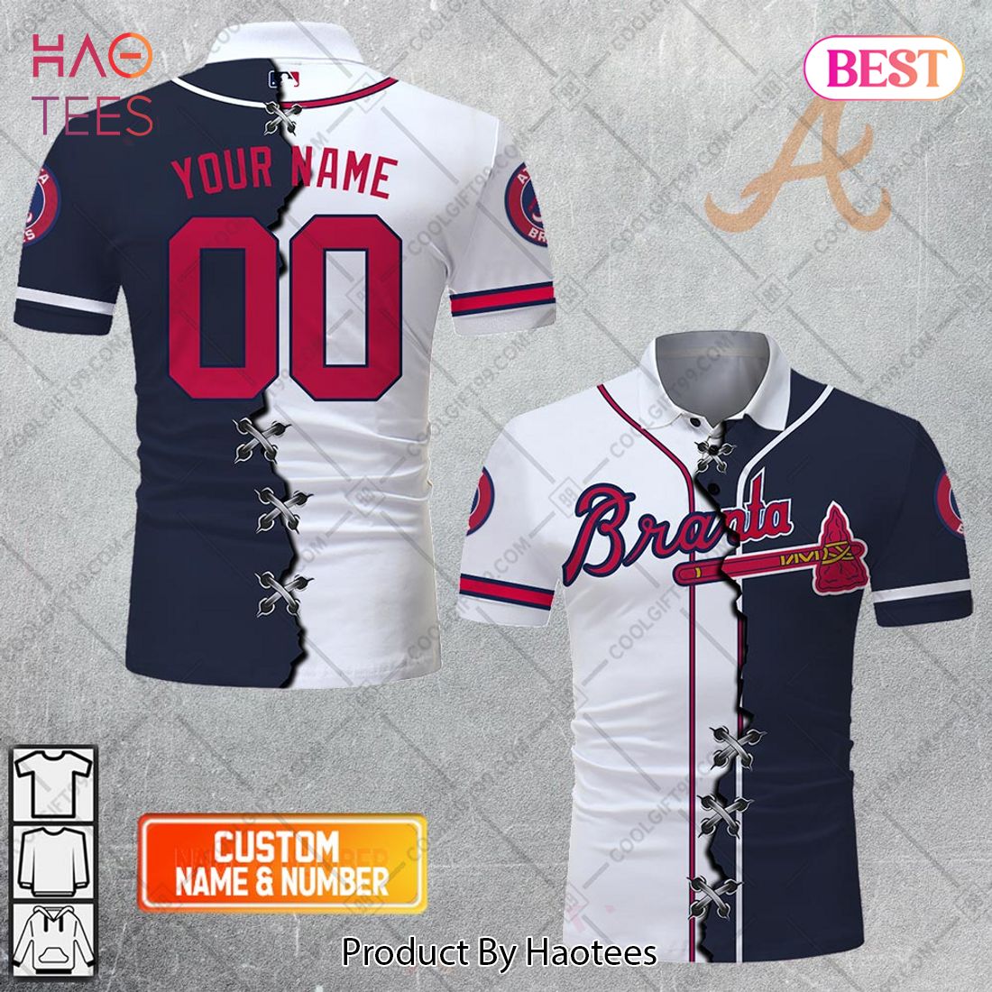 Personalized MLB Atlanta Braves Mix Jersey Style Polo Shirt