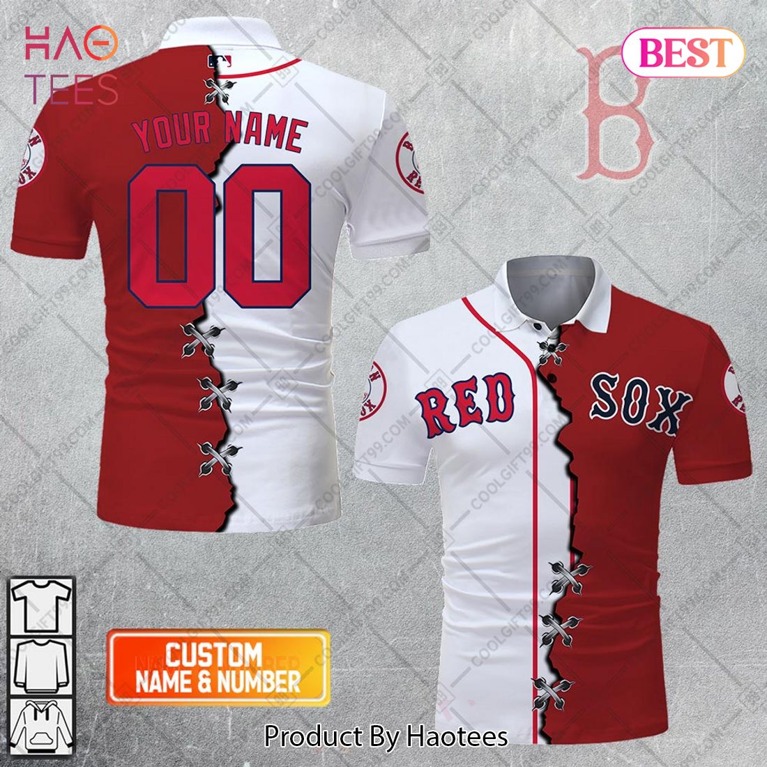Personalized MLB Boston Red Sox Mix Jersey Style Polo Shirt