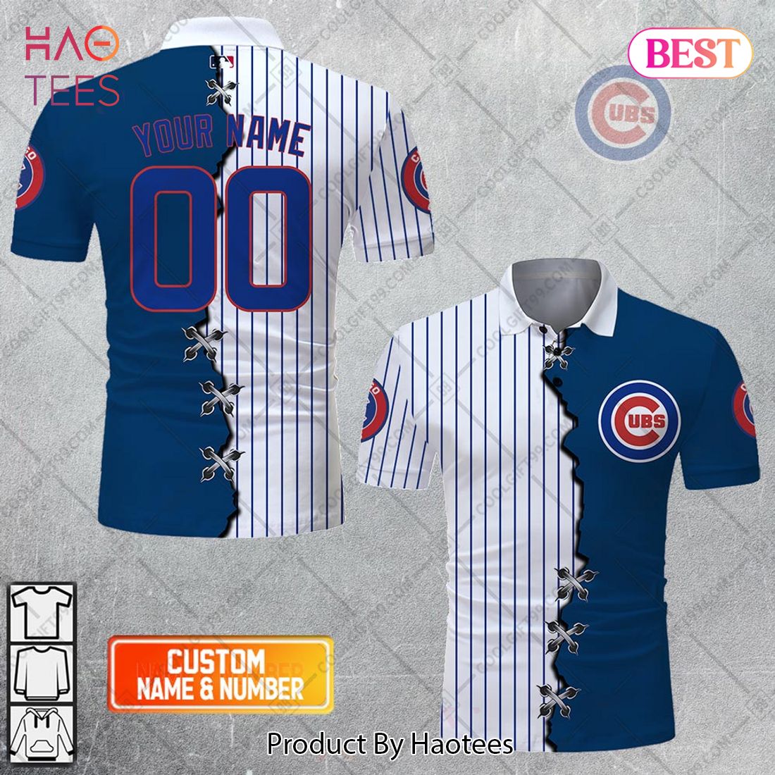 Personalized MLB Chicago Cubs Mix Jersey Style Polo Shirt
