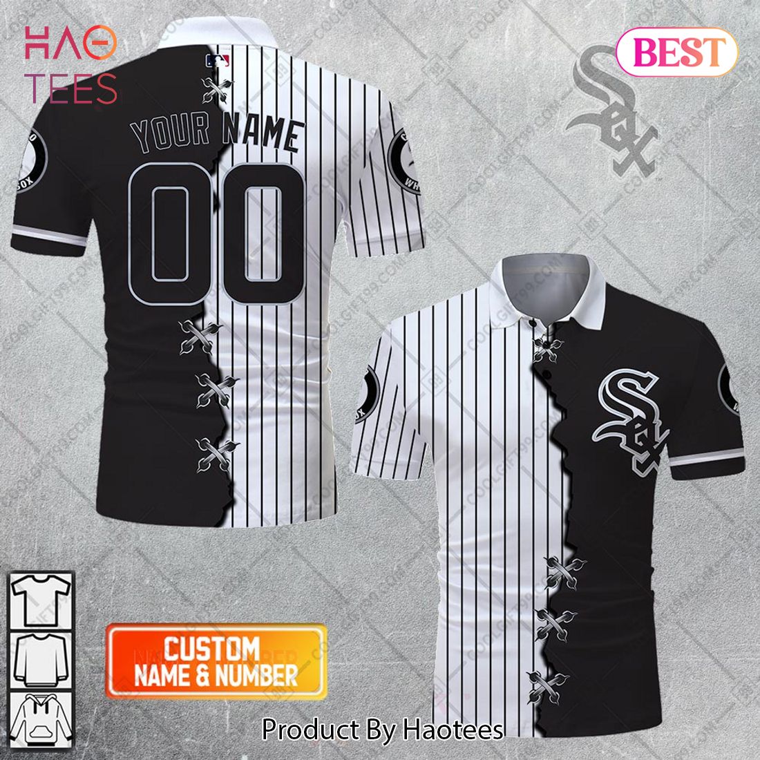 Personalized MLB Chicago White Sox Mix Jersey Style Polo Shirt
