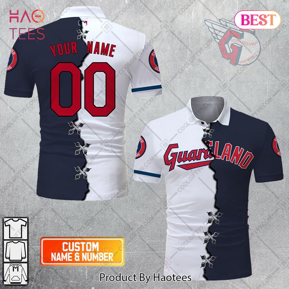 Personalized MLB Cleveland Guardians Mix Jersey Style Polo Shirt