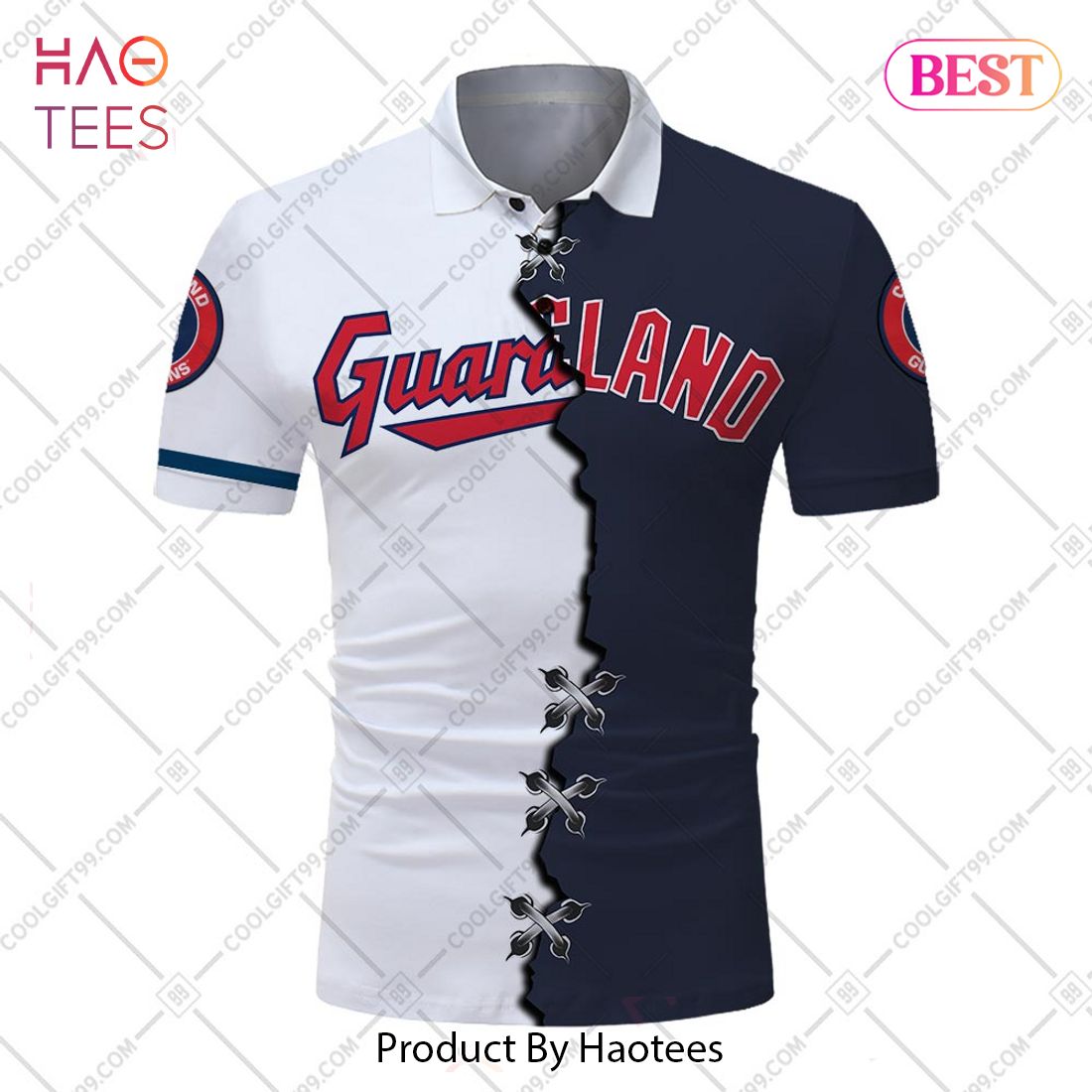 Personalized MLB Cleveland Guardians Mix Jersey Style Polo Shirt Personalized MLB Cleveland Guardians Mix Jersey Style Polo Shirt
