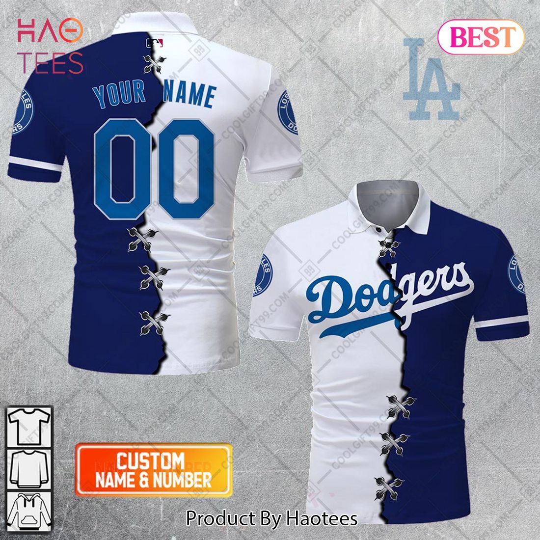 Personalized MLB Los Angeles Dodgers Mix Jersey Style Polo Shirt
