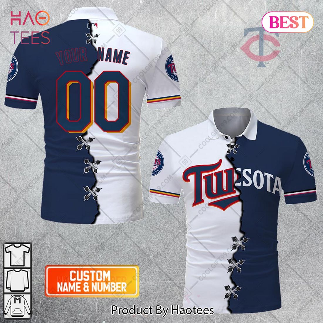 Personalized MLB Minnesota Twins Mix Jersey Style Polo Shirt