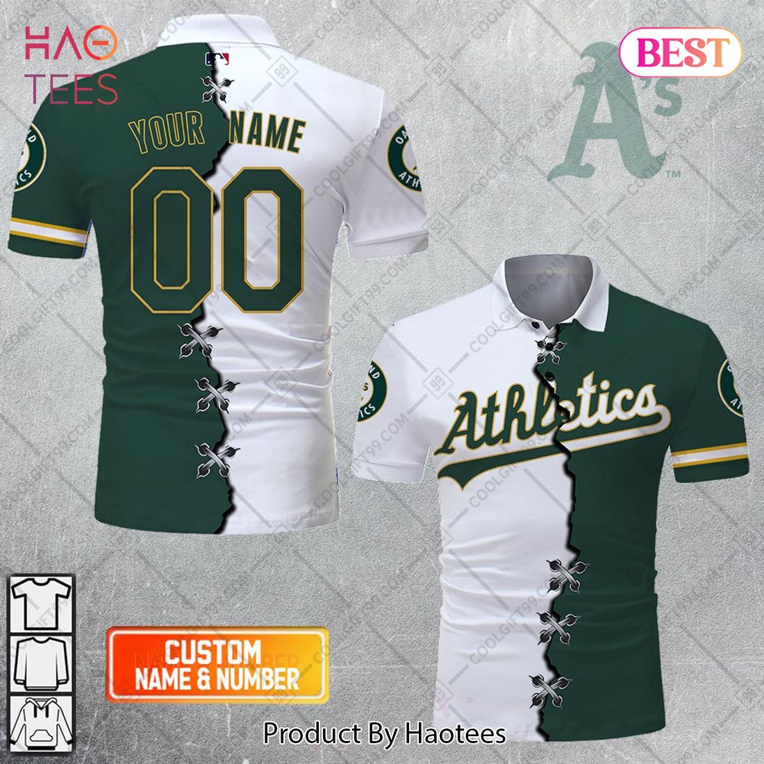 Personalized MLB Oakland Athletics Mix Jersey Style Polo Shirt