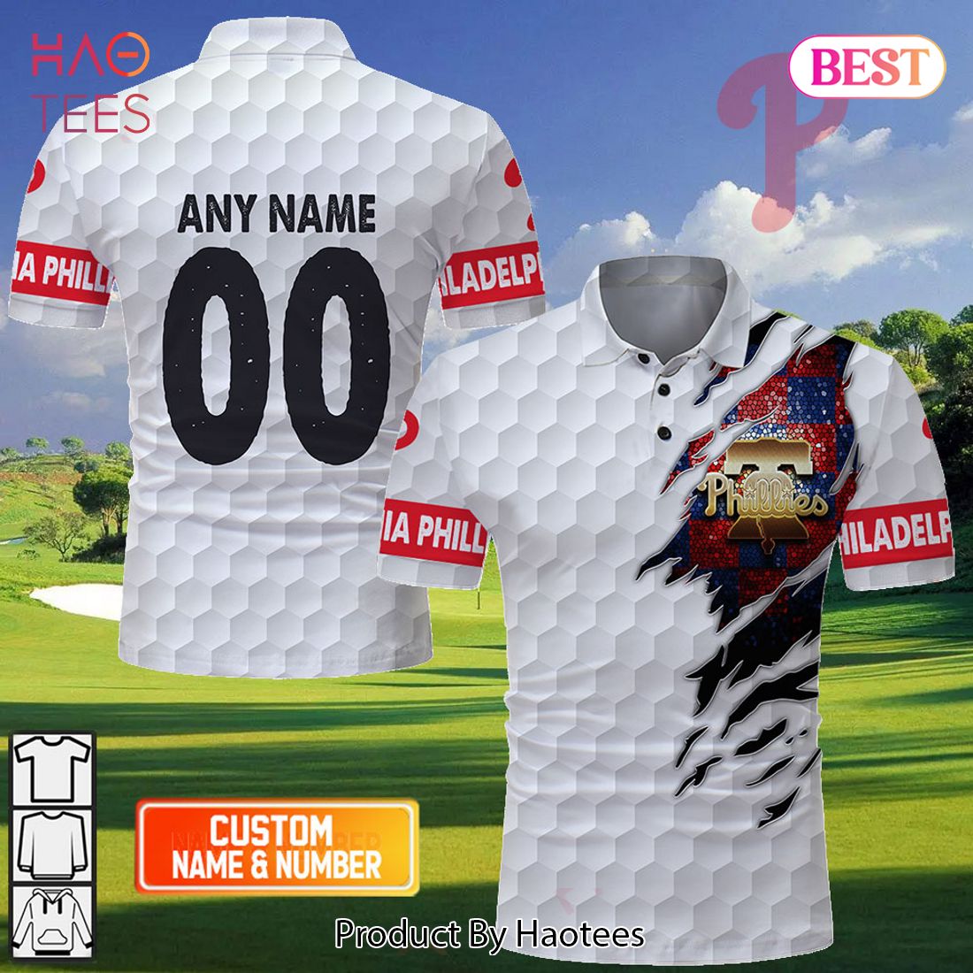 Personalized MLB Philadelphia Phillies Mix Golf Style Polo Shirt