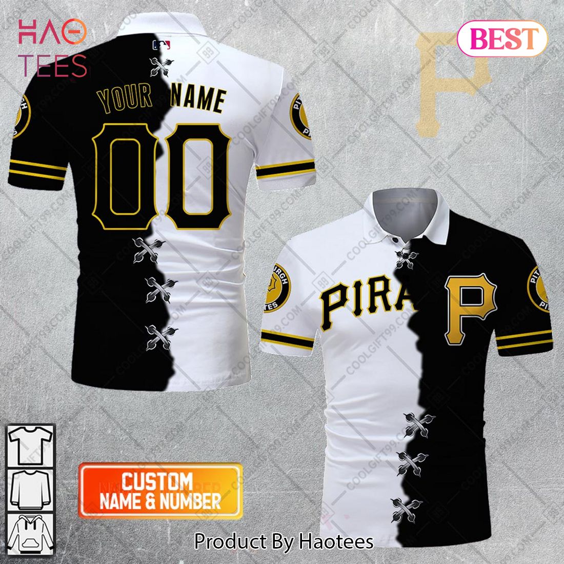 Personalized MLB Pittsburgh Pirates Mix Jersey Style Polo Shirt