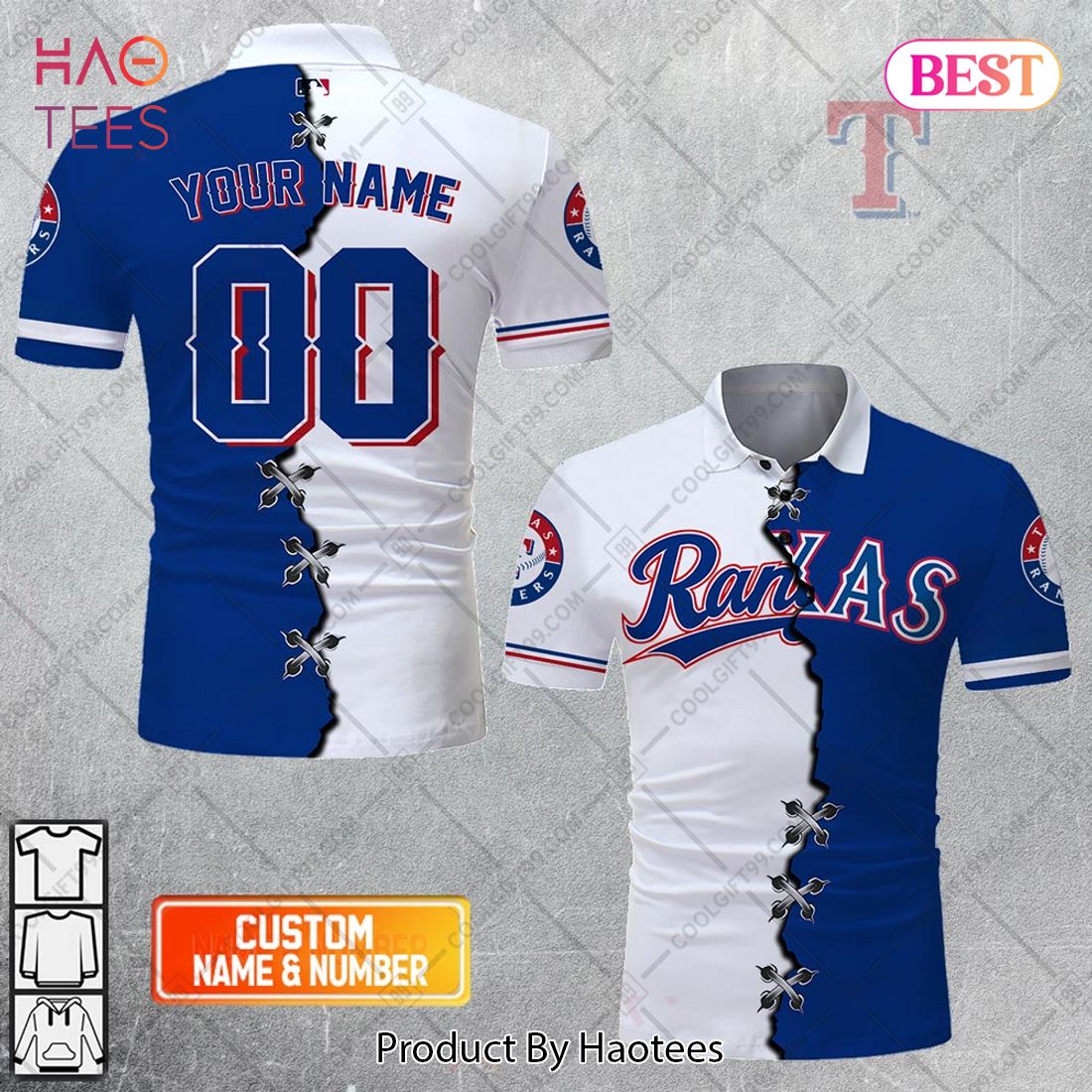 Personalized MLB Texas Rangers Mix Jersey Style Polo Shirt