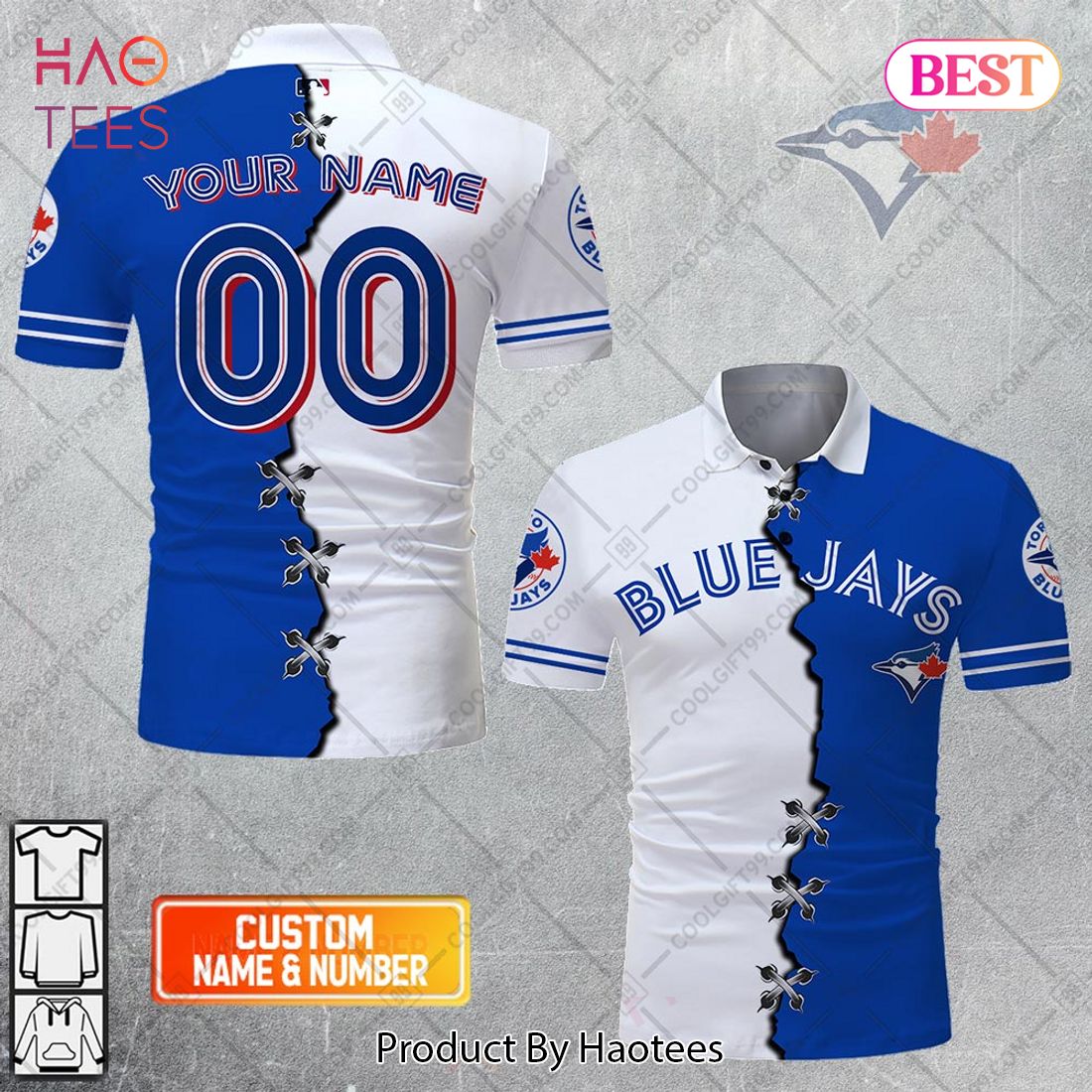 Personalized MLB Toronto Blue Jays Mix Jersey Style Polo Shirt