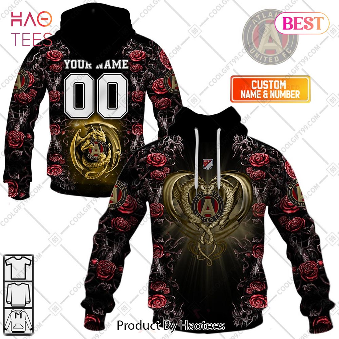 Personalized MLS Atlanta United Roses Dragon Couple Hoodie, T-Shirt, Zip Hoodie, Sweatshirt