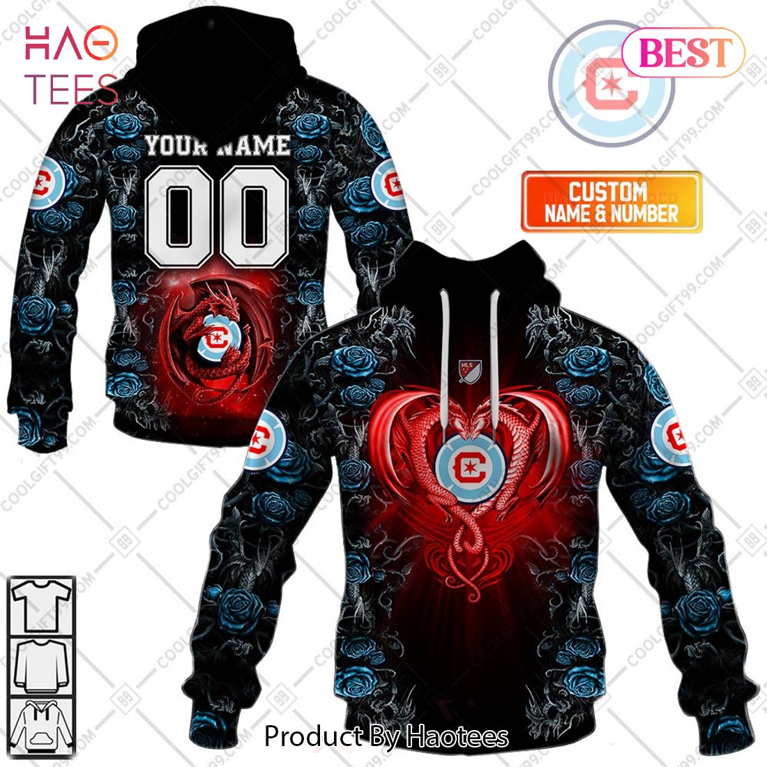 Personalized MLS Chicago Fire FC Roses Dragon Couple Hoodie, T-Shirt, Zip Hoodie, Sweatshirt